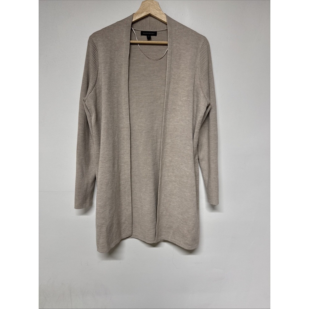 Banana Republic Womens Size S Long Cardigan Beige Open Front Long Sleeve Sweater